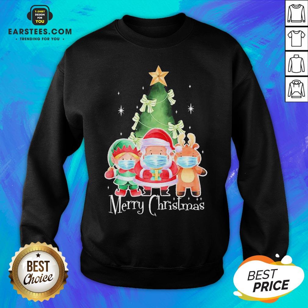 Top Santa Elf Reindeer Wearing Mask Quarantine Christmas 2020 Shirt