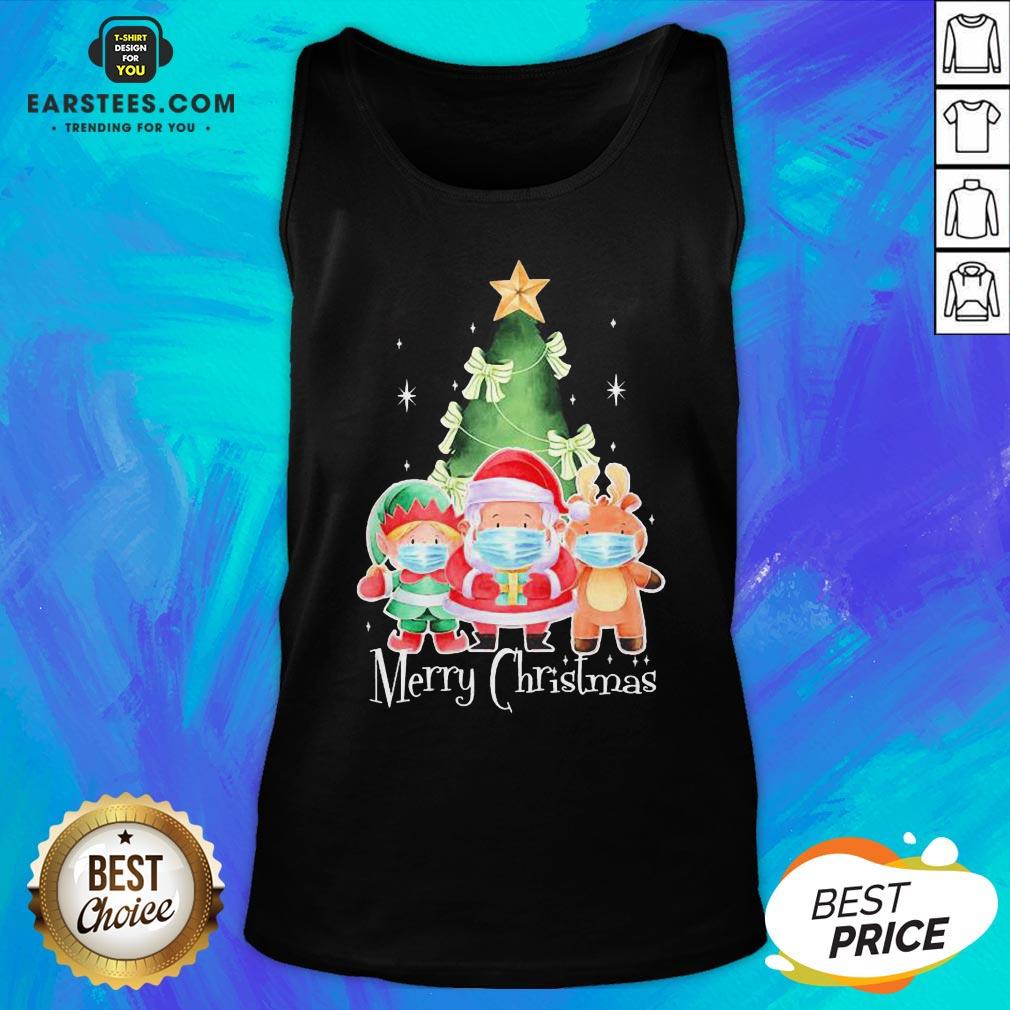 Top Santa Elf Reindeer Wearing Mask Quarantine Christmas 2020 Shirt