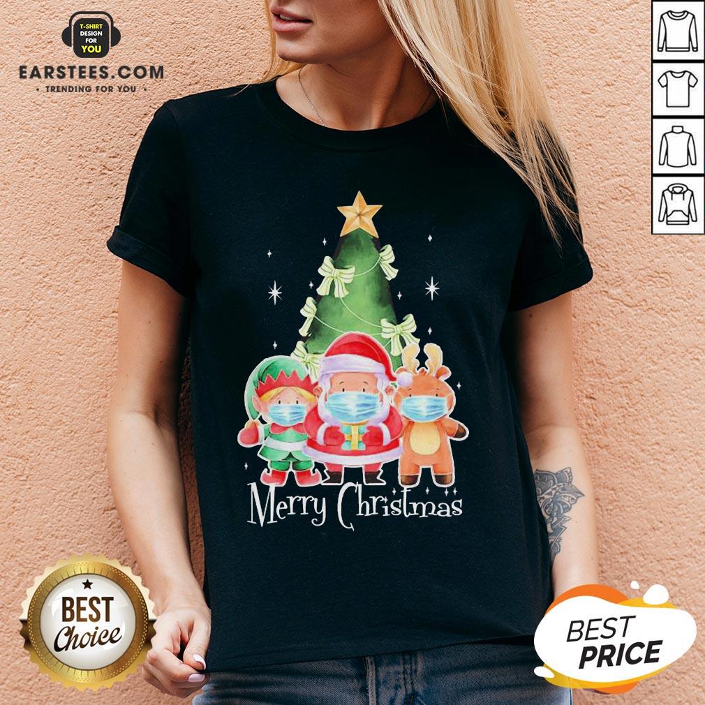 Top Santa Elf Reindeer Wearing Mask Quarantine Christmas 2020 Shirt