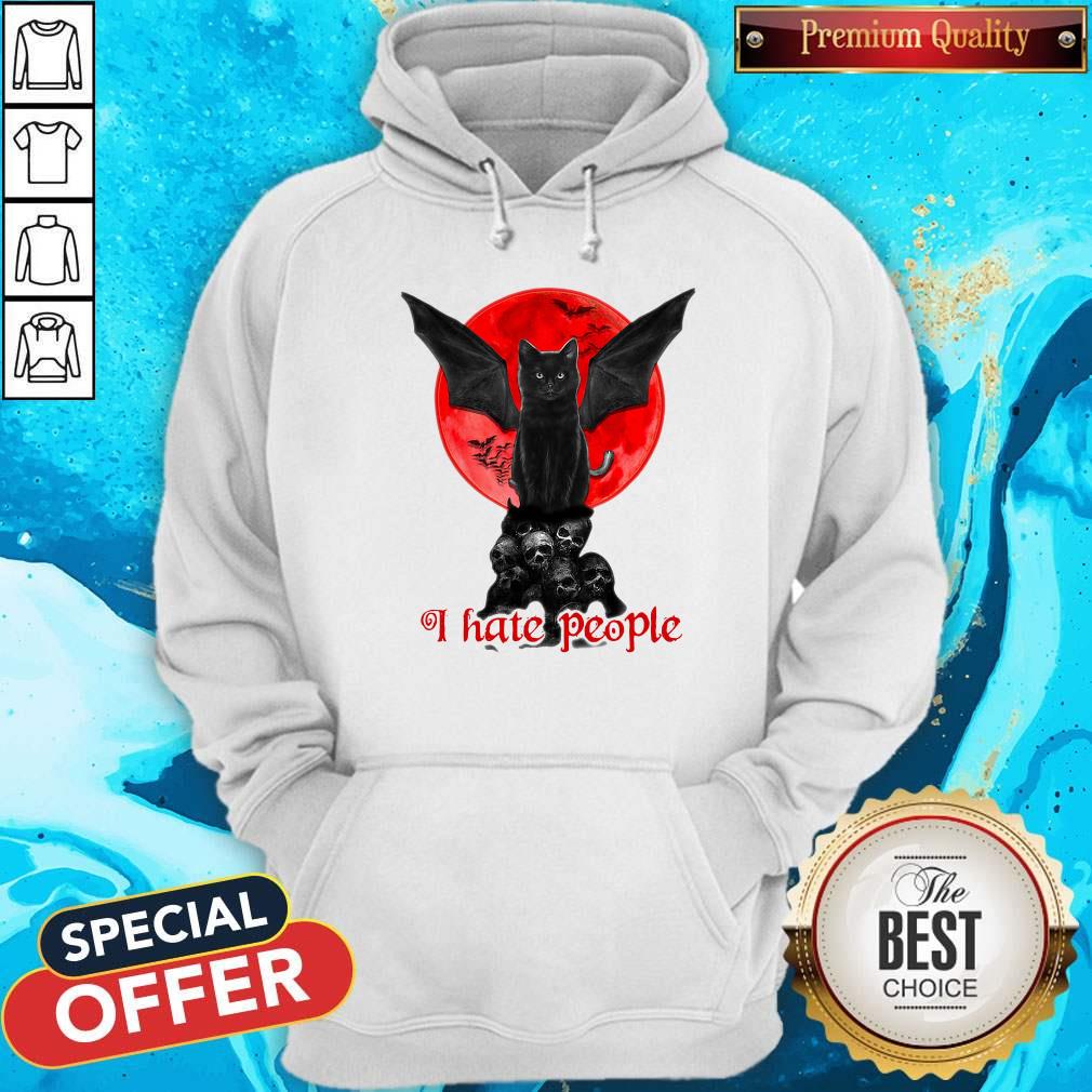 Top Skull Black Cat I Hate People Shirt