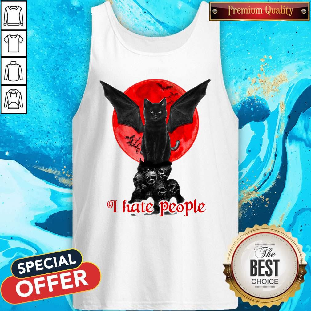 Top Skull Black Cat I Hate People Shirt
