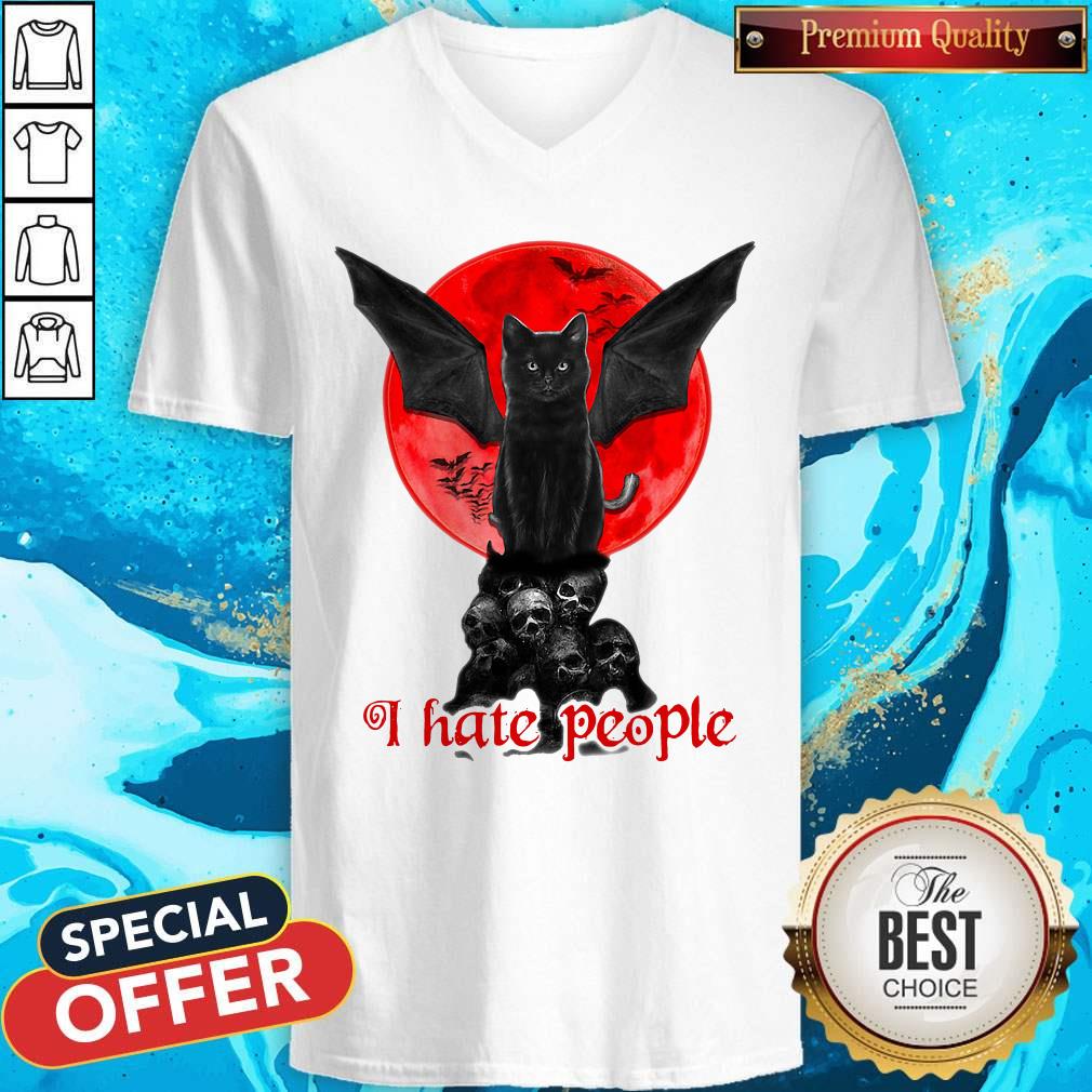 Top Skull Black Cat I Hate People Shirt