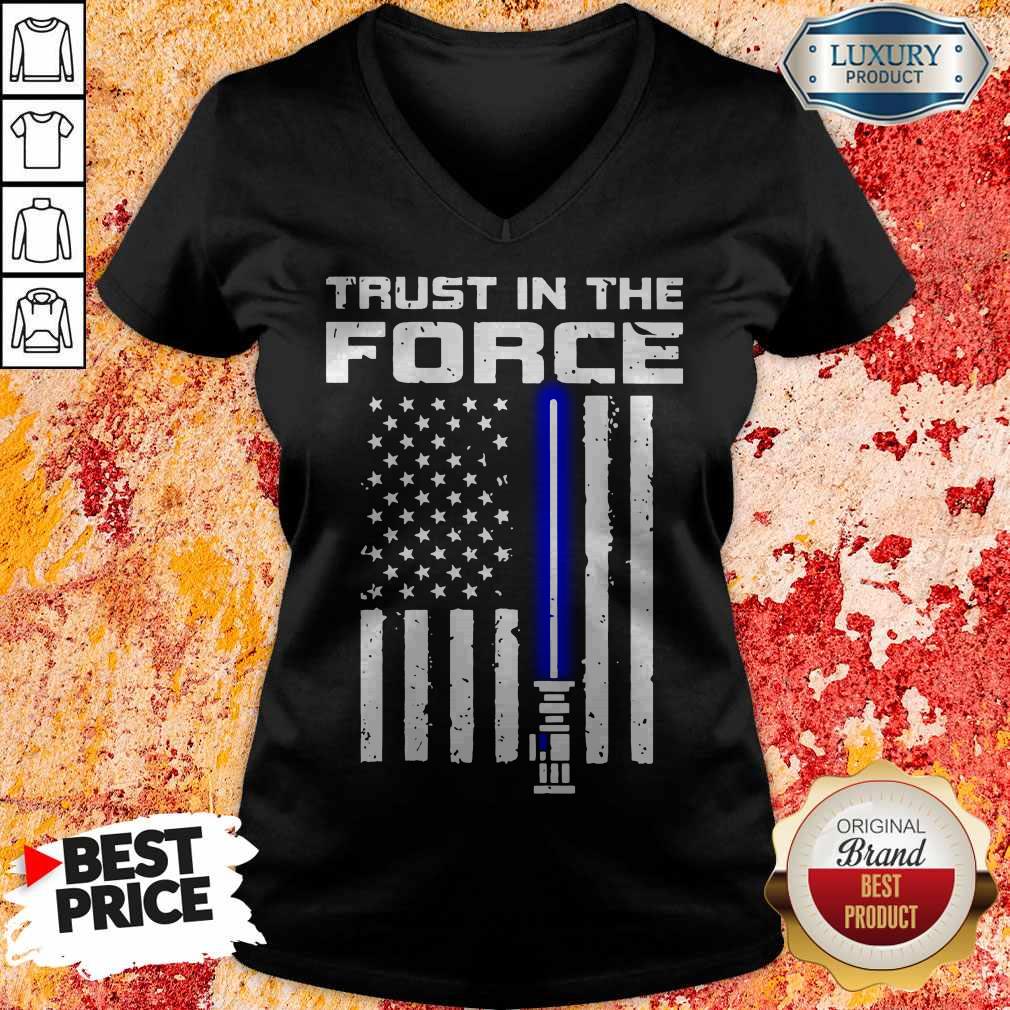 Trust In The Force American Blue Lightsaber Police Flag Shirt