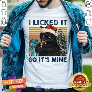Funny I Licked It So It’s Mine Black Cat Wear Hat Santa Christmas Vintage Shirt
