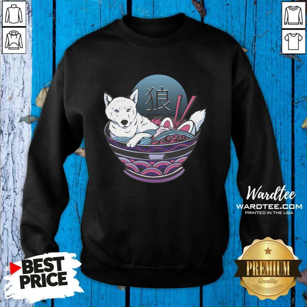 Vaporwave Wolf In A Ramen Bowl Shirt