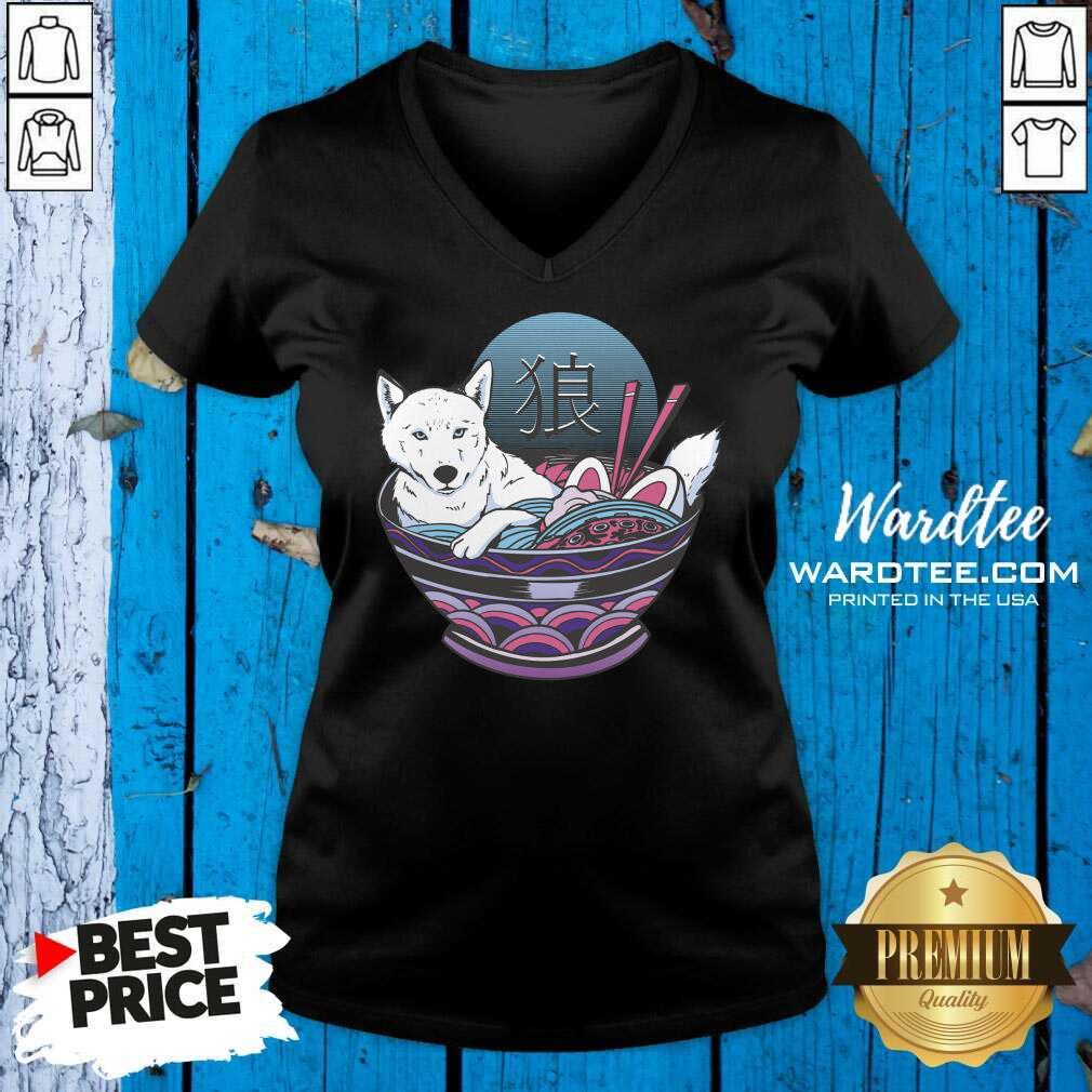 Vaporwave Wolf In A Ramen Bowl Shirt