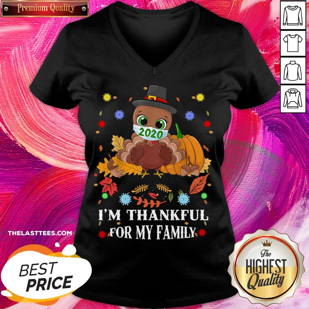 Vip I'm Thankful For My Family Thanksgiving Turkey Wearing Mask Shirt