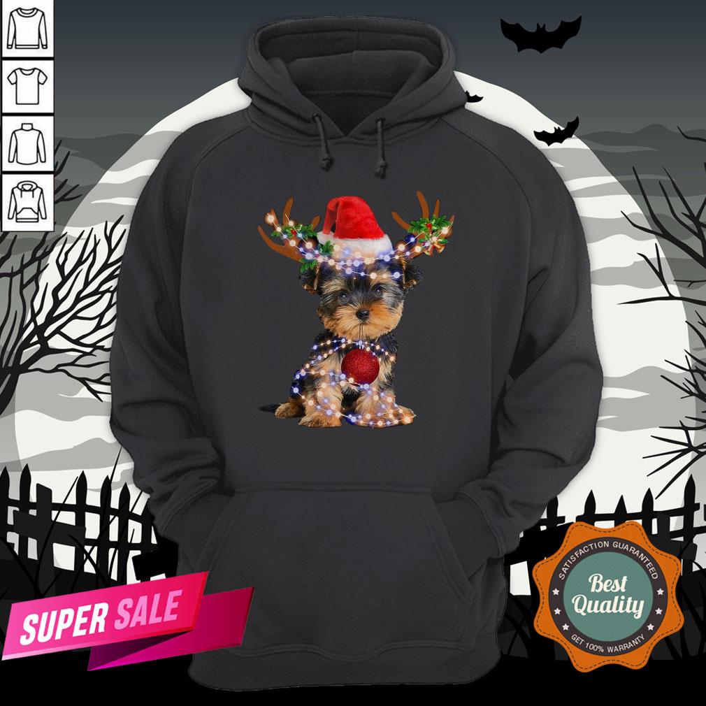 Yorkie Christmas Reindeer Antlers Snow Gift Shirt