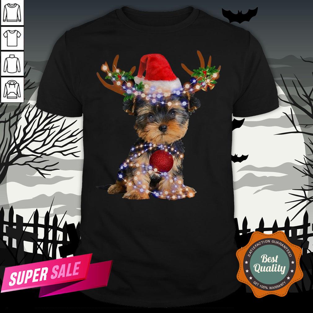 Yorkie Christmas Reindeer Antlers Snow Gift Shirt