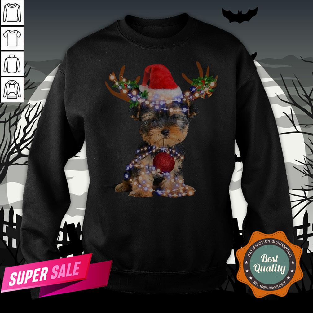 Yorkie Christmas Reindeer Antlers Snow Gift Shirt