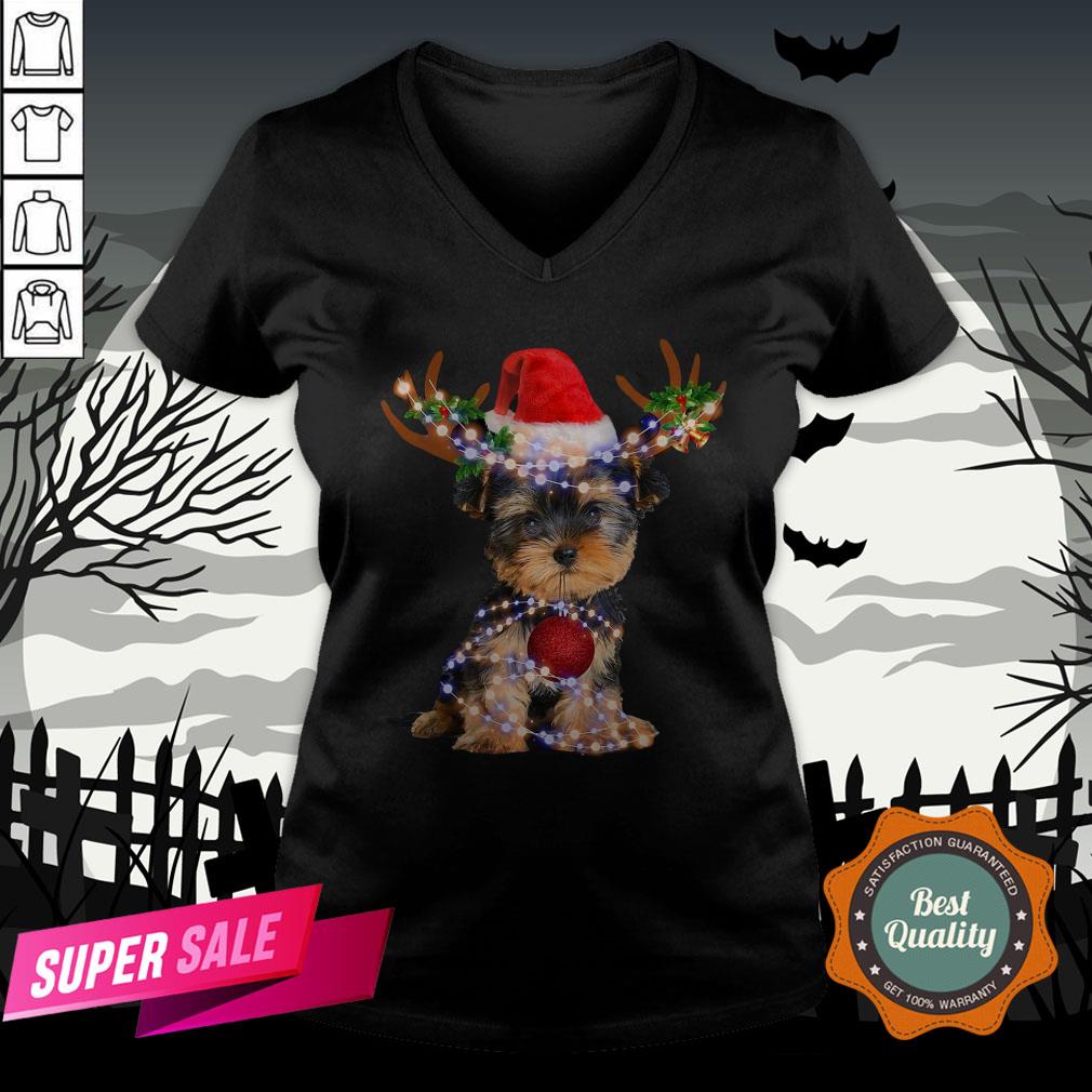 Yorkie Christmas Reindeer Antlers Snow Gift Shirt
