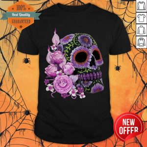 Pink Floral Black Sugar Skull Day Of The Dead Shirt