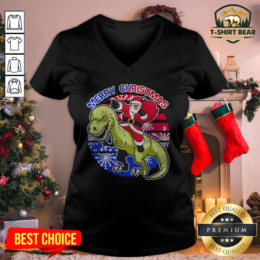 Lovely Merry Christmas Santa Riding T-Rex Christmas Dinosaur Xmas Shirt