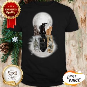 Cats And Moon Water Mirror Reflection Tiger Black Panther Shirt