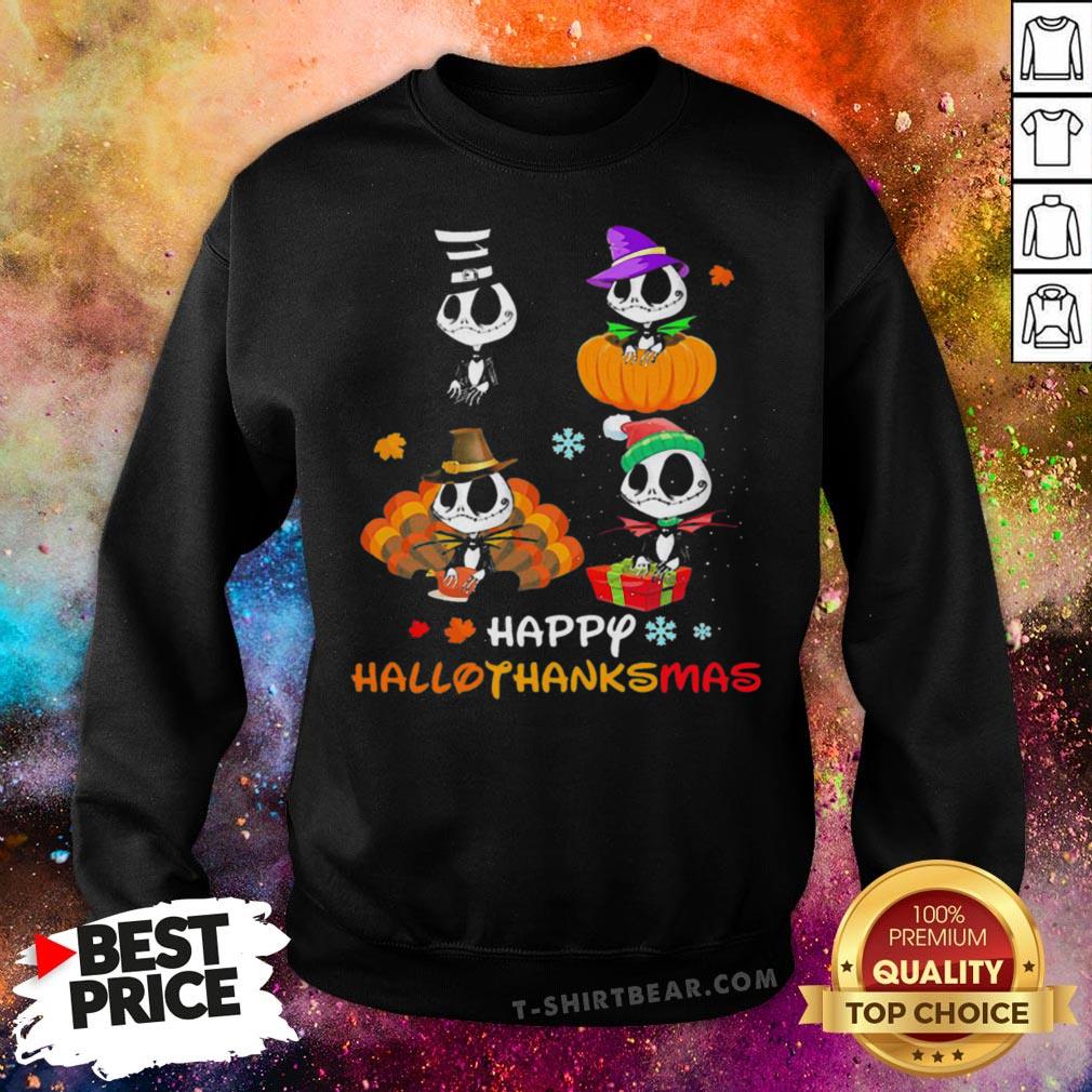 Cute Jack Skellington Happy Hallothanksmas Halloween Christmas Shirt
