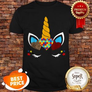 Nice Autism Awareness Unicorn Face Leopard Print Hearts Shirt