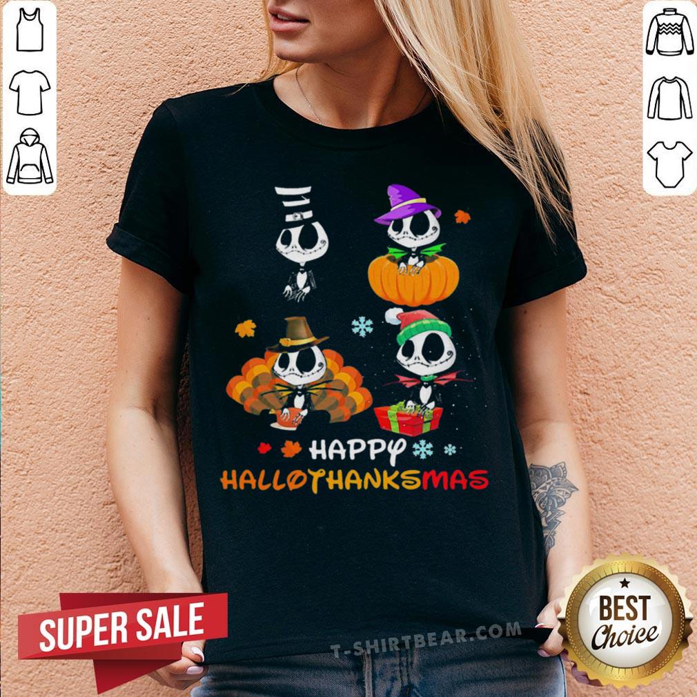 Cute Jack Skellington Happy Hallothanksmas Halloween Christmas Shirt