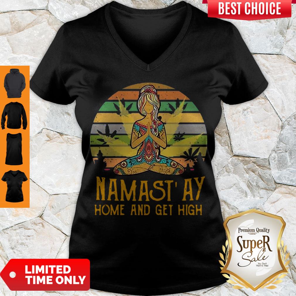 Vintage Yoga Cannabis Marijuana Namastay Home And Get High Shirt