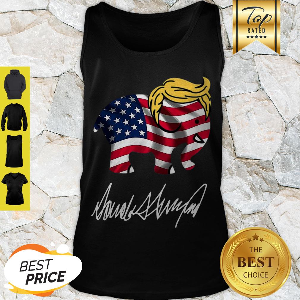 Awesome Elephant American Flag Donald Trump Signature Shirt
