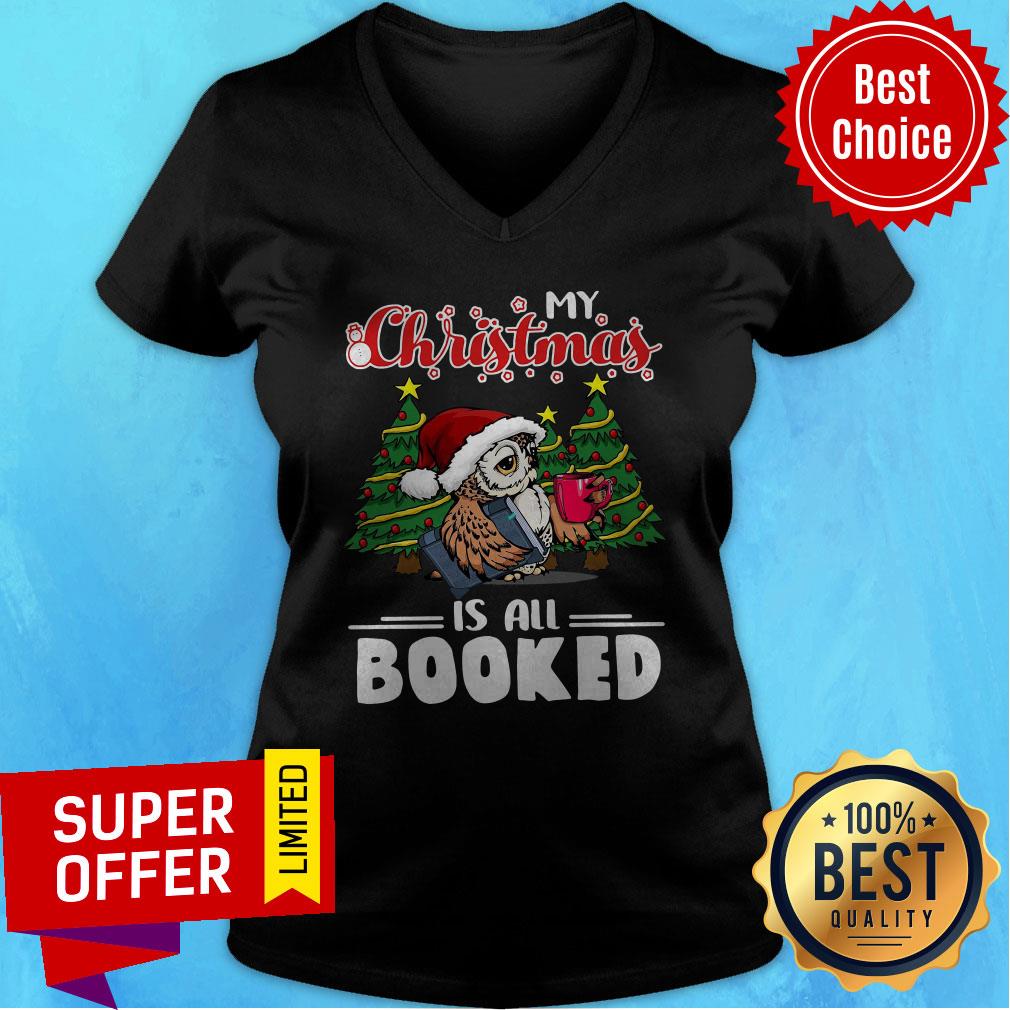 awesome-owl-my-christmas-is-all-booked-v-neck.jpg