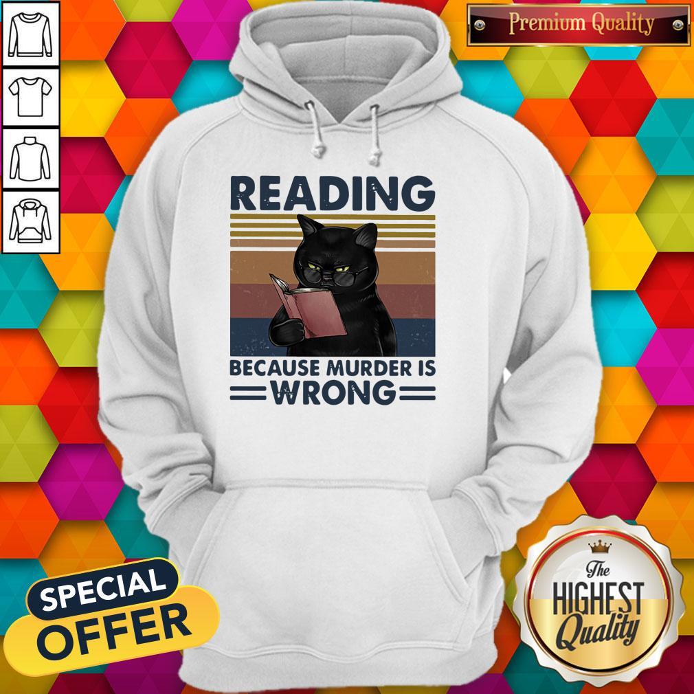 Black Cat Read Books Reading Because Murder Is Wrong Vintage Retro Shirt
