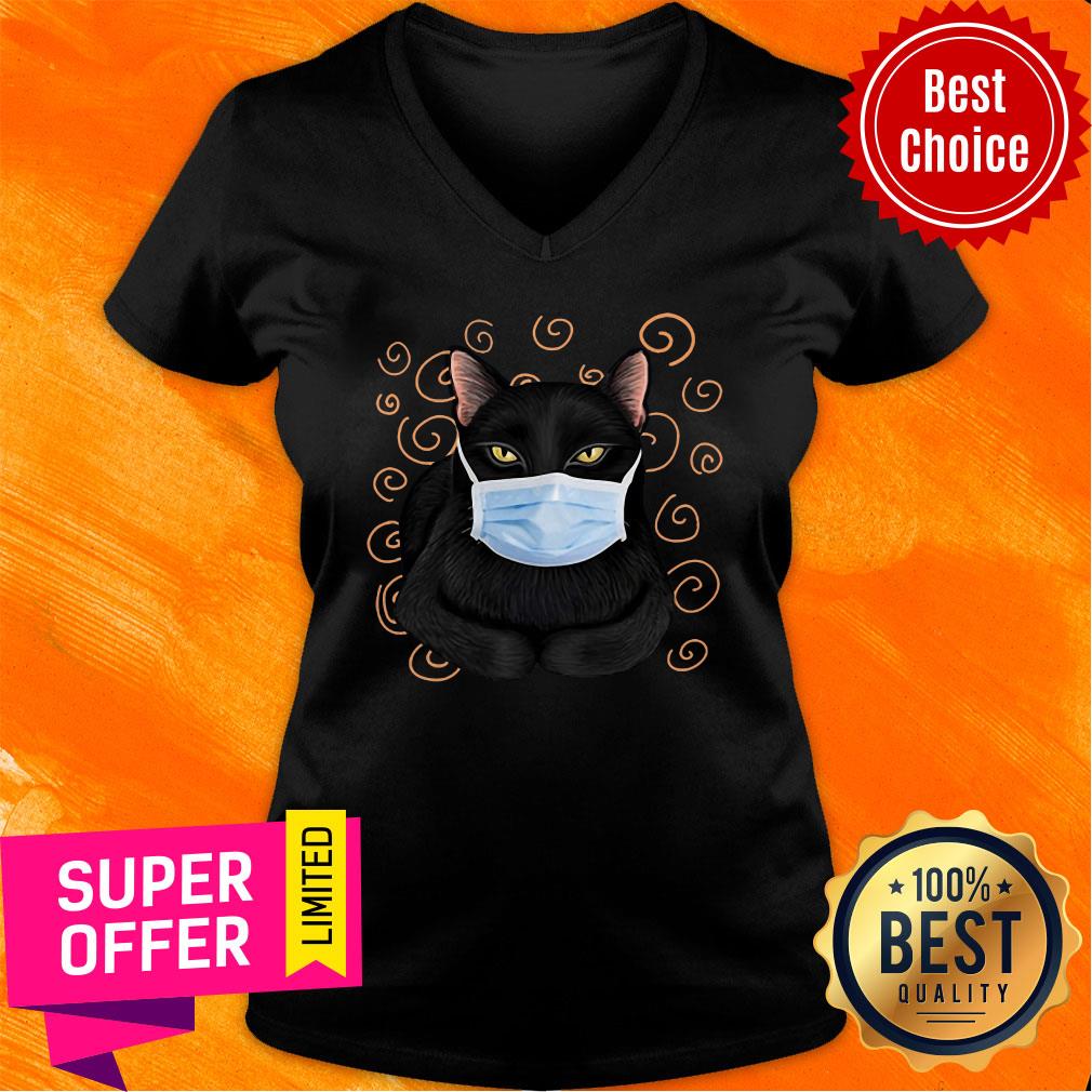 Black Cat Wear Face Mask Shirt