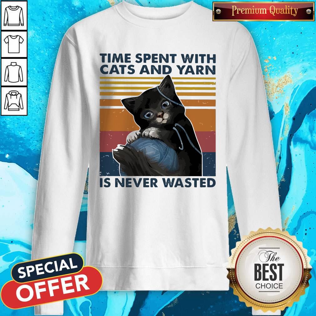 Black Cats Wool Roll Time Spent With And Yarn Is Never Wasted Vintage Shirt