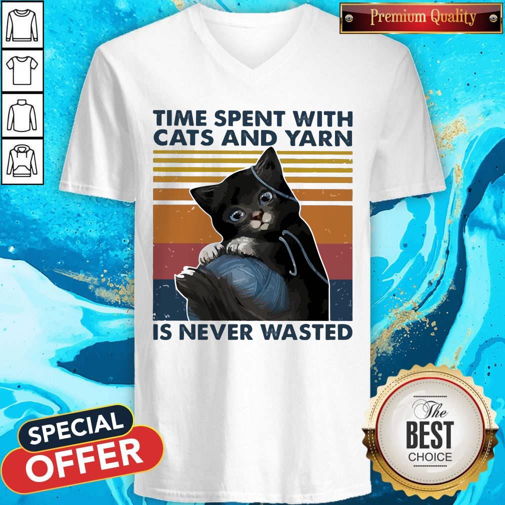 Black Cats Wool Roll Time Spent With And Yarn Is Never Wasted Vintage Shirt