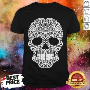 White Swirling Lines Sugar Skull Day Dead Shirt