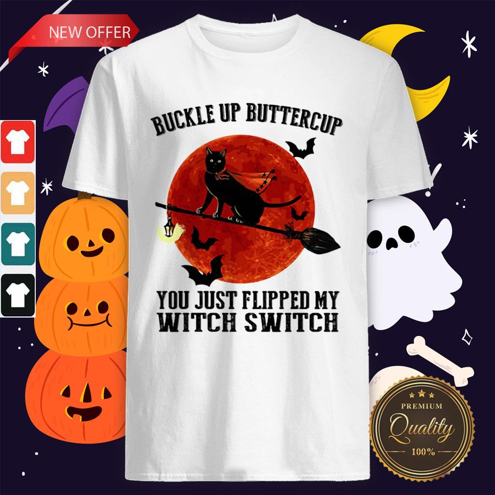 Buckle Up Buttercup You Just Flipped My Witch Switch Cat Sunset Halloween Shirt