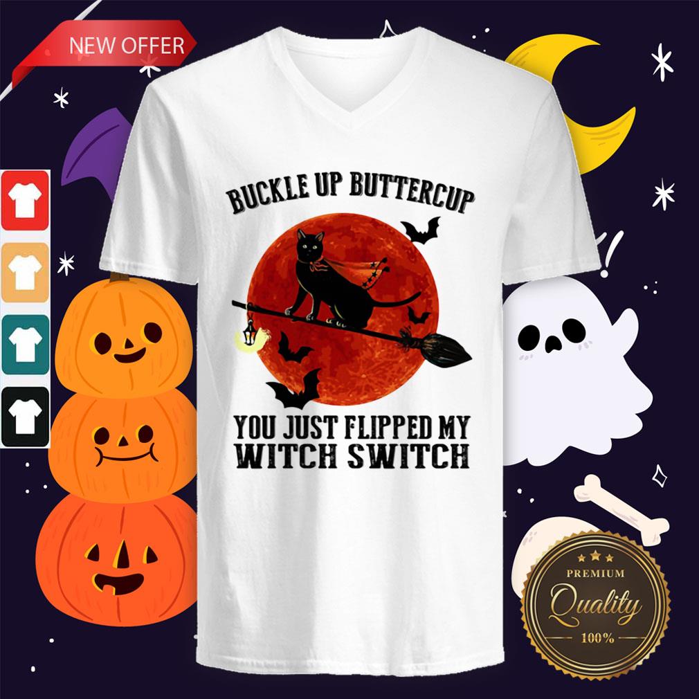 Buckle Up Buttercup You Just Flipped My Witch Switch Cat Sunset Halloween Shirt