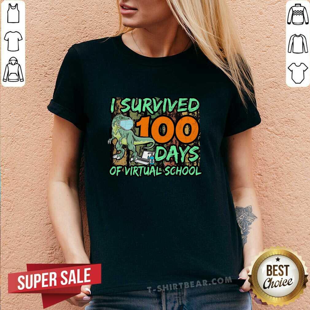 Cool Dinosaurs Mask I Survived 100 Days Of Virtual School Shirt