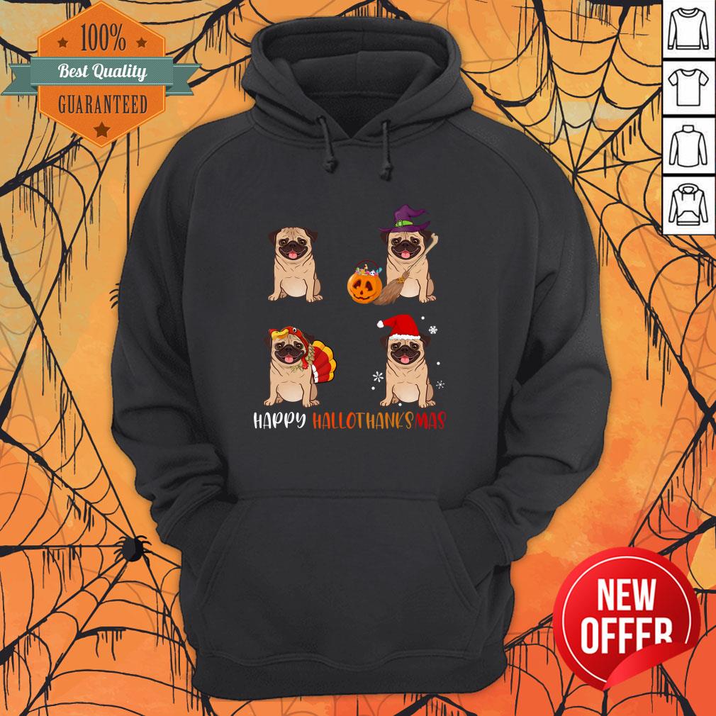 Cute Pug Happy Hallothanksmas Shirt