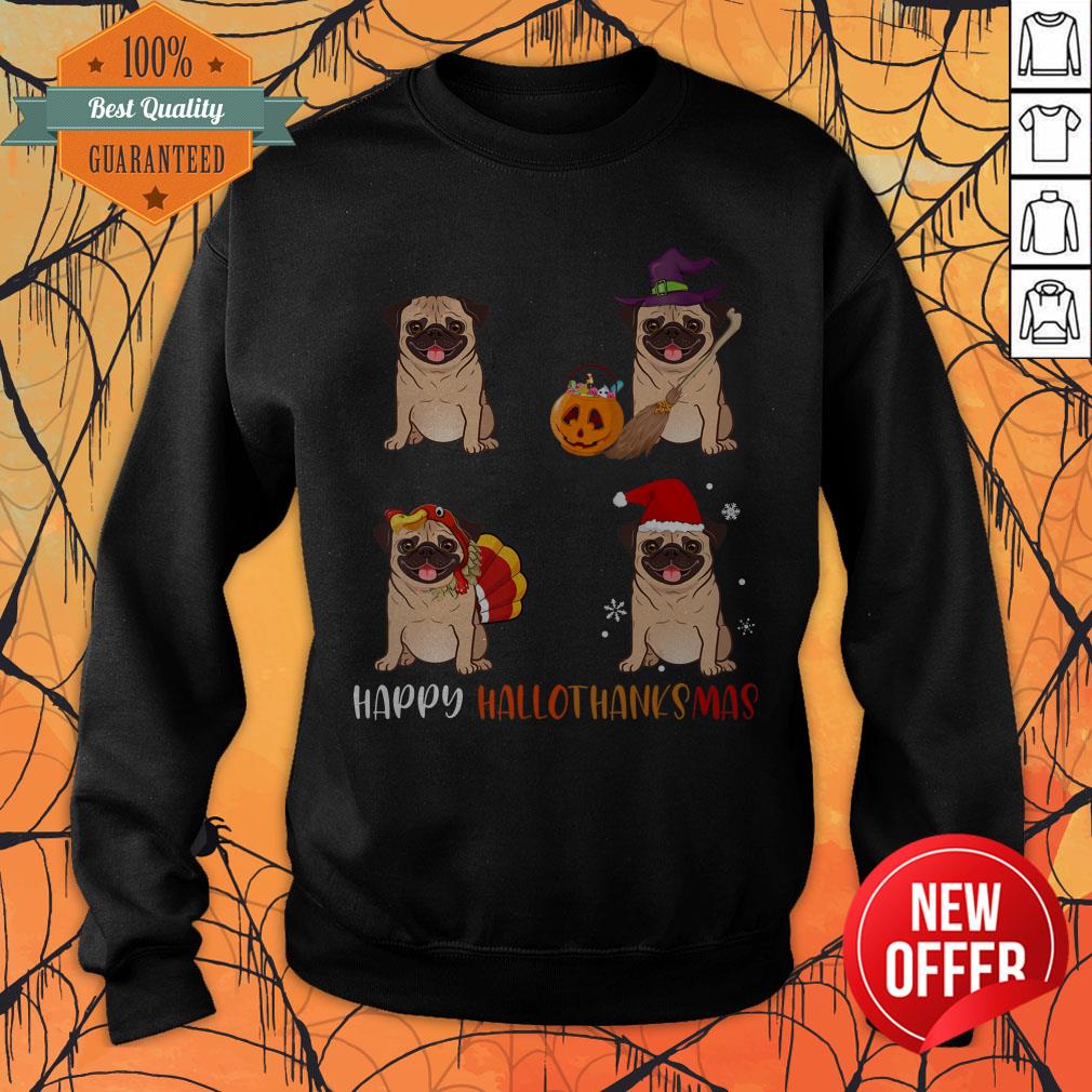 Cute Pug Happy Hallothanksmas Shirt