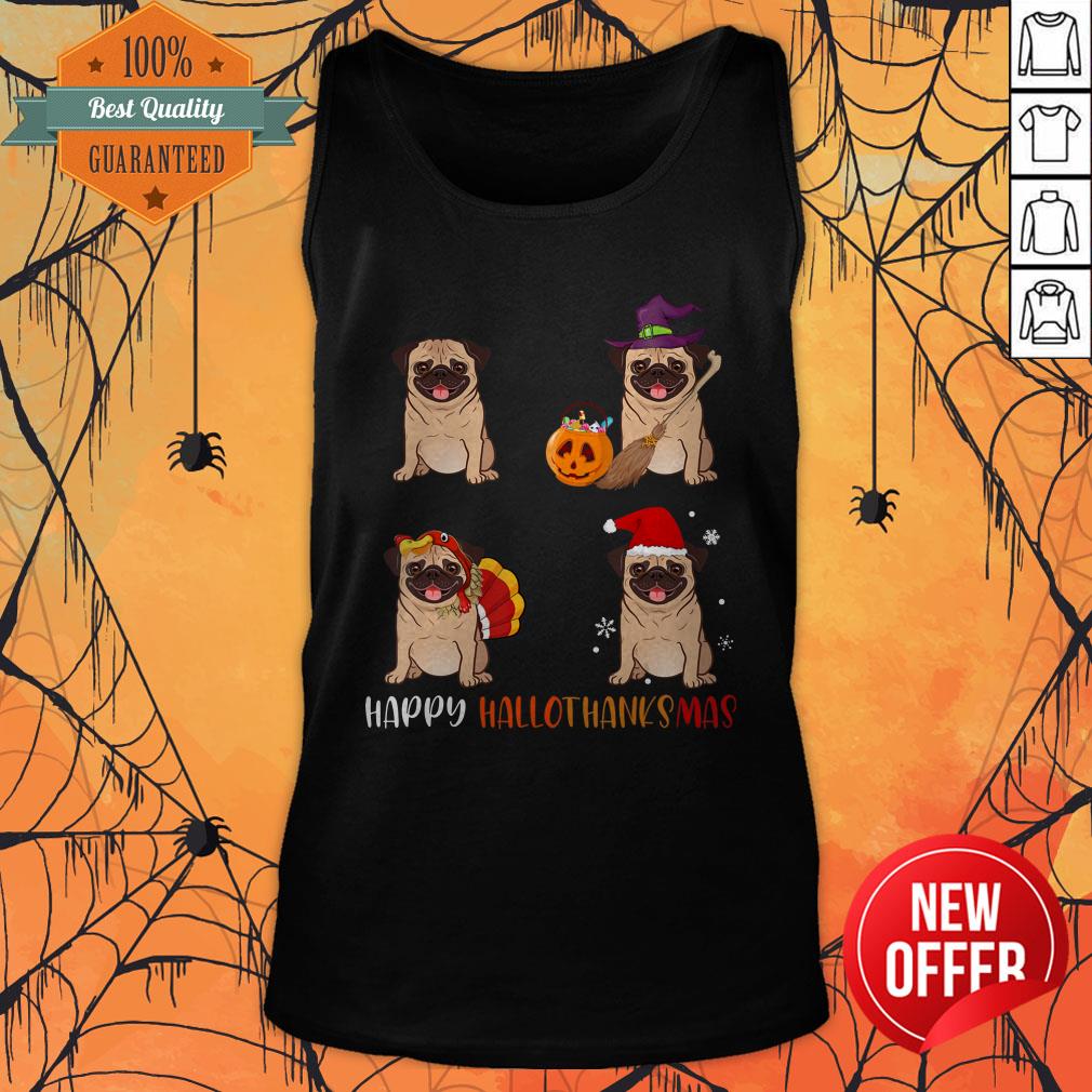 Cute Pug Happy Hallothanksmas Shirt