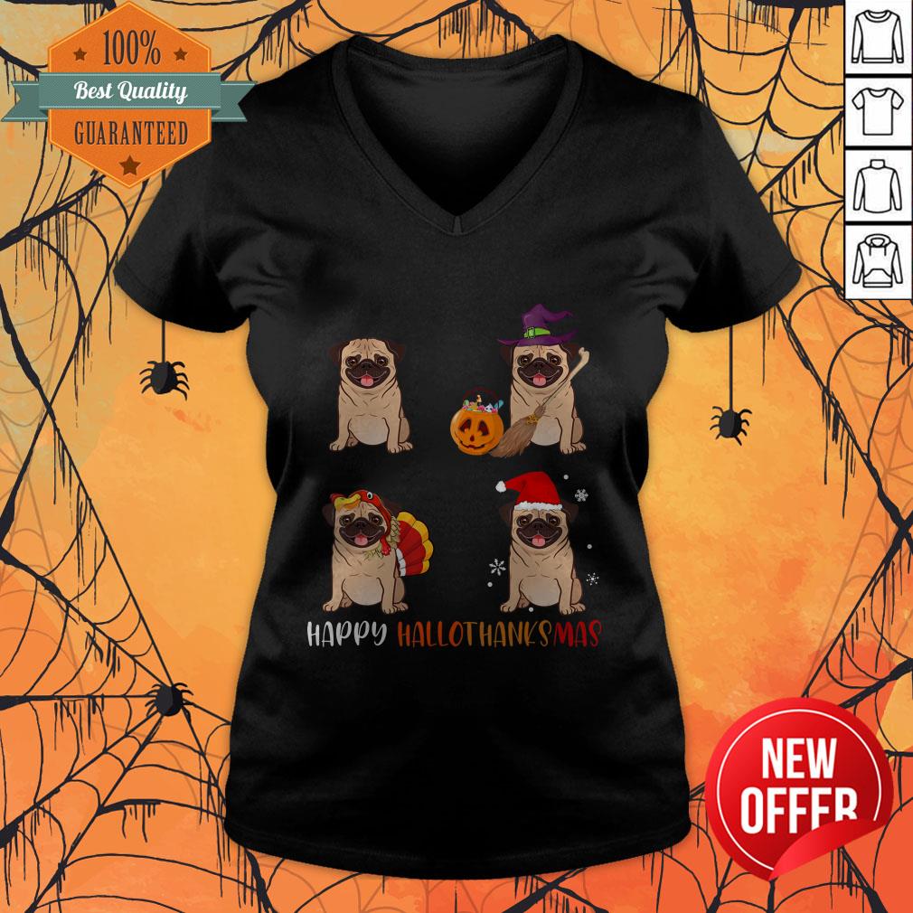 Cute Pug Happy Hallothanksmas Shirt