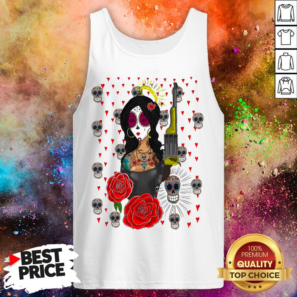 Day Of The Day Girls-Guns-Rose And Sugar Skulls T-Shirt
