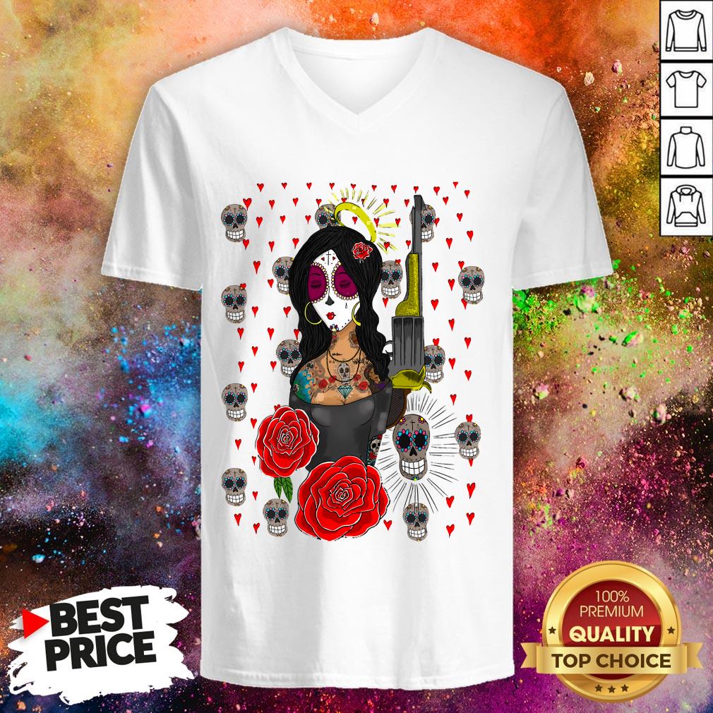 Day Of The Day Girls-Guns-Rose And Sugar Skulls T-Shirt
