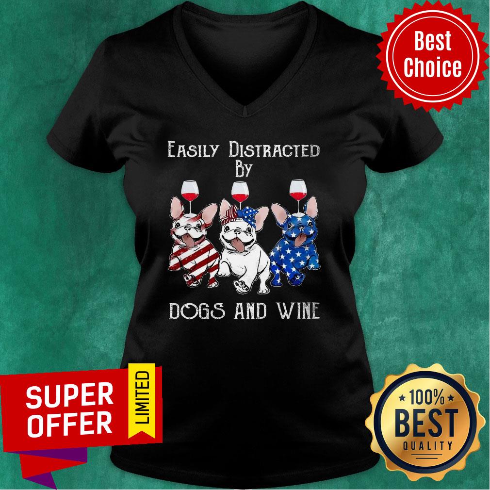 Easily Distracted By Dogs And Wine American Flag Shirt