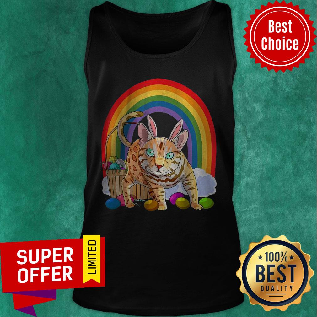 Funny Bengal Cat Easter Eggs Bunny Rabbit Rainbow Shirt