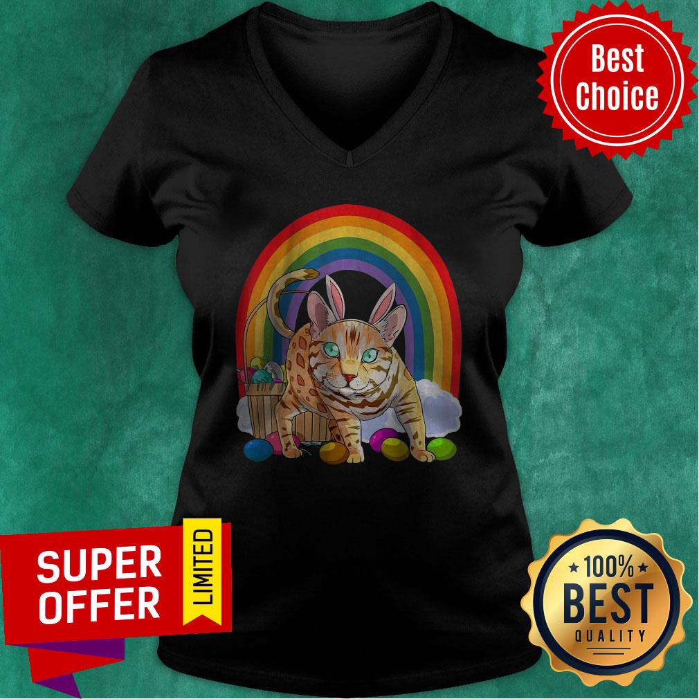 Funny Bengal Cat Easter Eggs Bunny Rabbit Rainbow Shirt