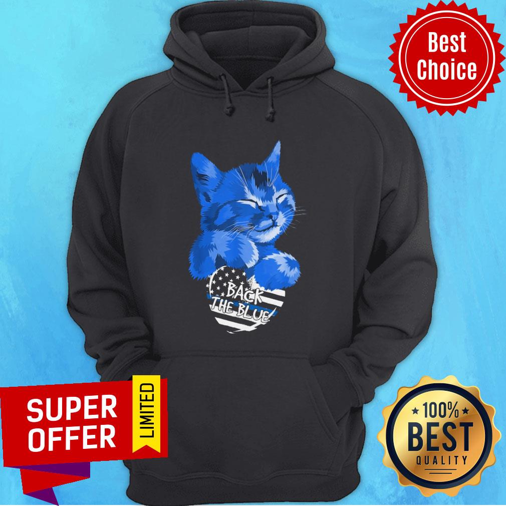 Funny Cat Hug Heart Back The Blue Shirt