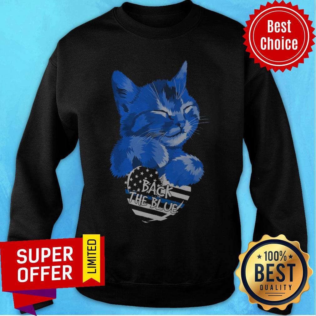 Funny Cat Hug Heart Back The Blue Shirt
