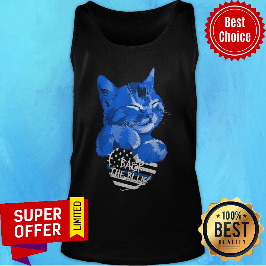 Funny Cat Hug Heart Back The Blue Shirt