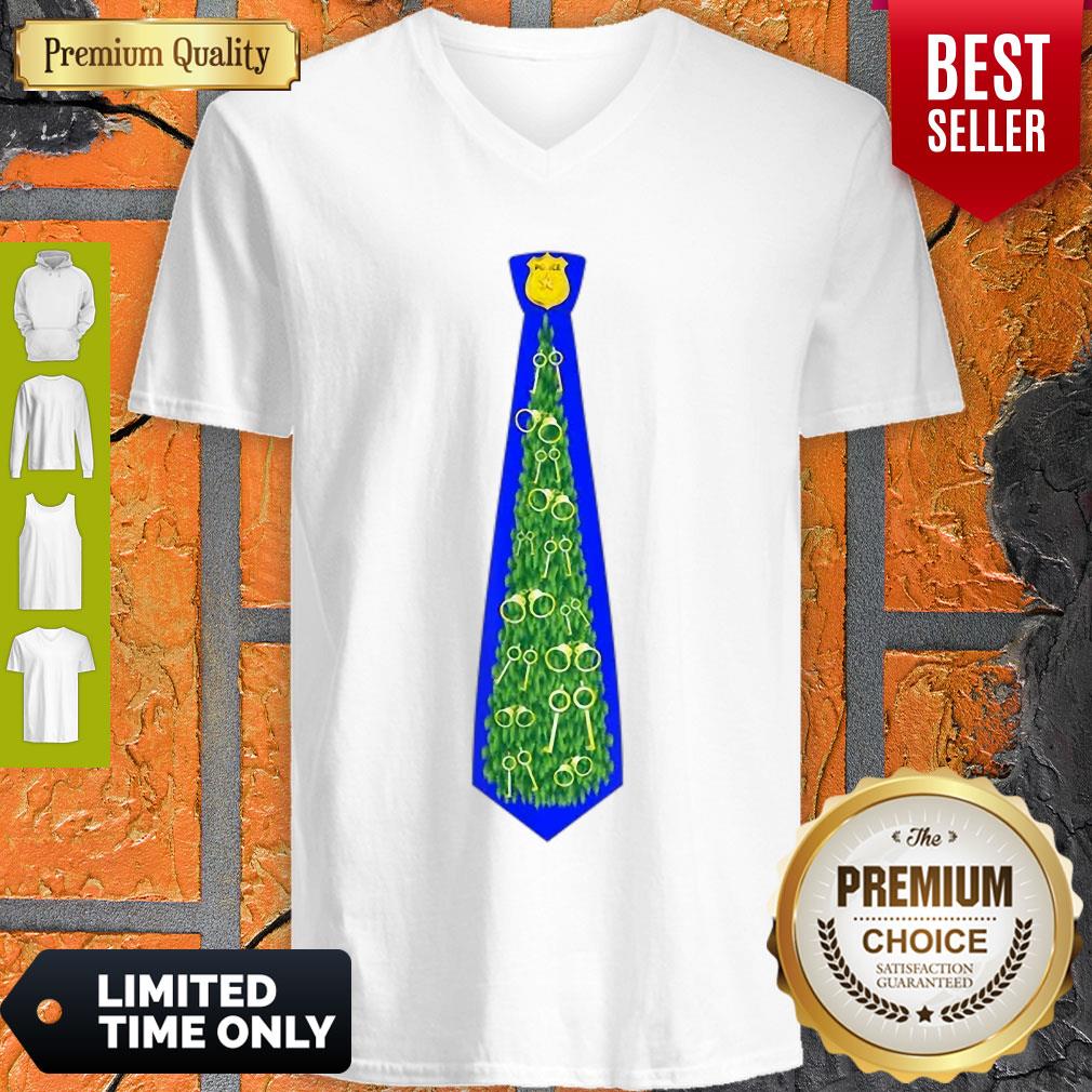 Funny Police Officer Xmas Tree Tie Shirt