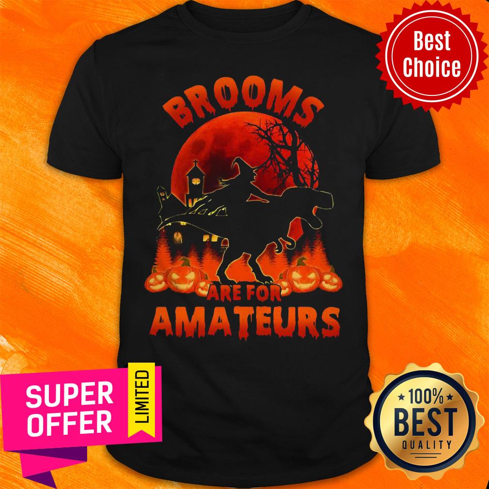 Funny Witch Riding Dinosaurs Brooms Are For Amateurs Halloween Shirt