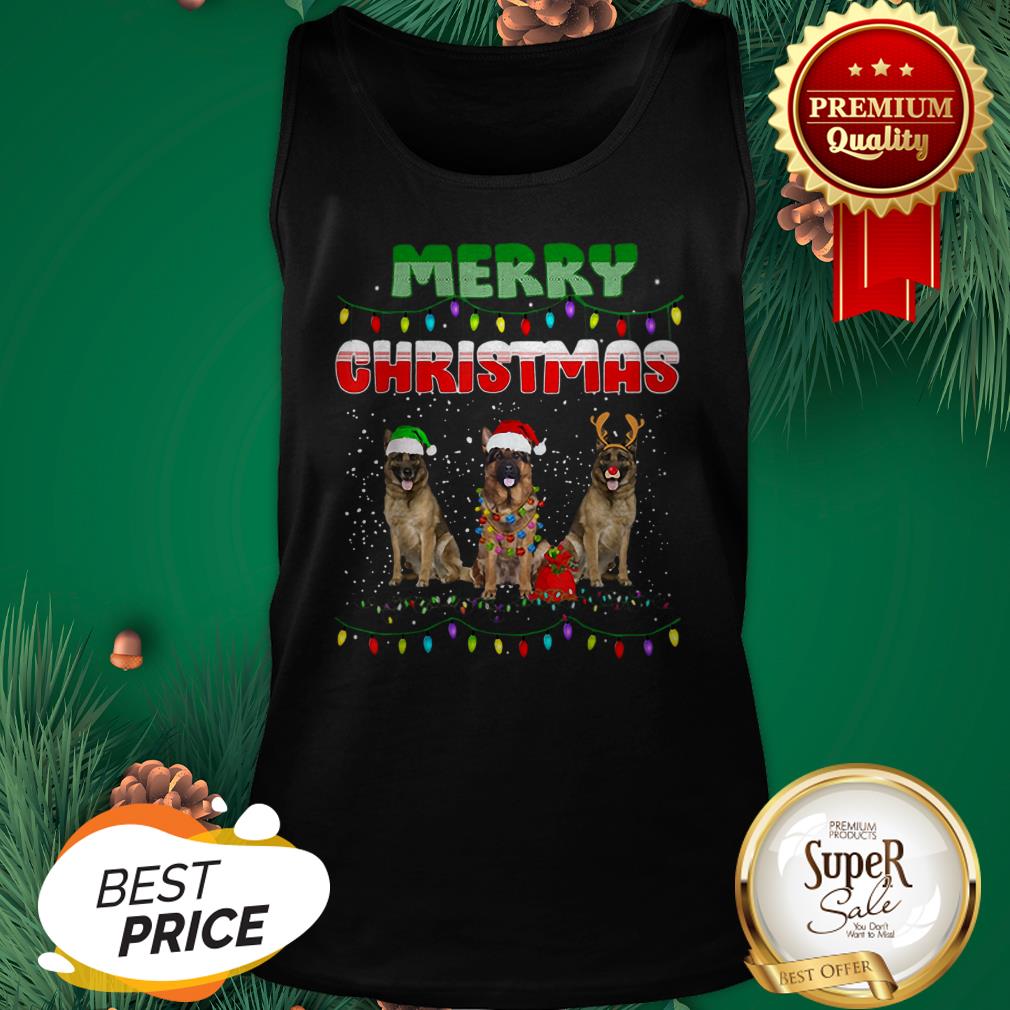 German Shepherd Santa Reindeer Merry Christmas Lights Shirt
