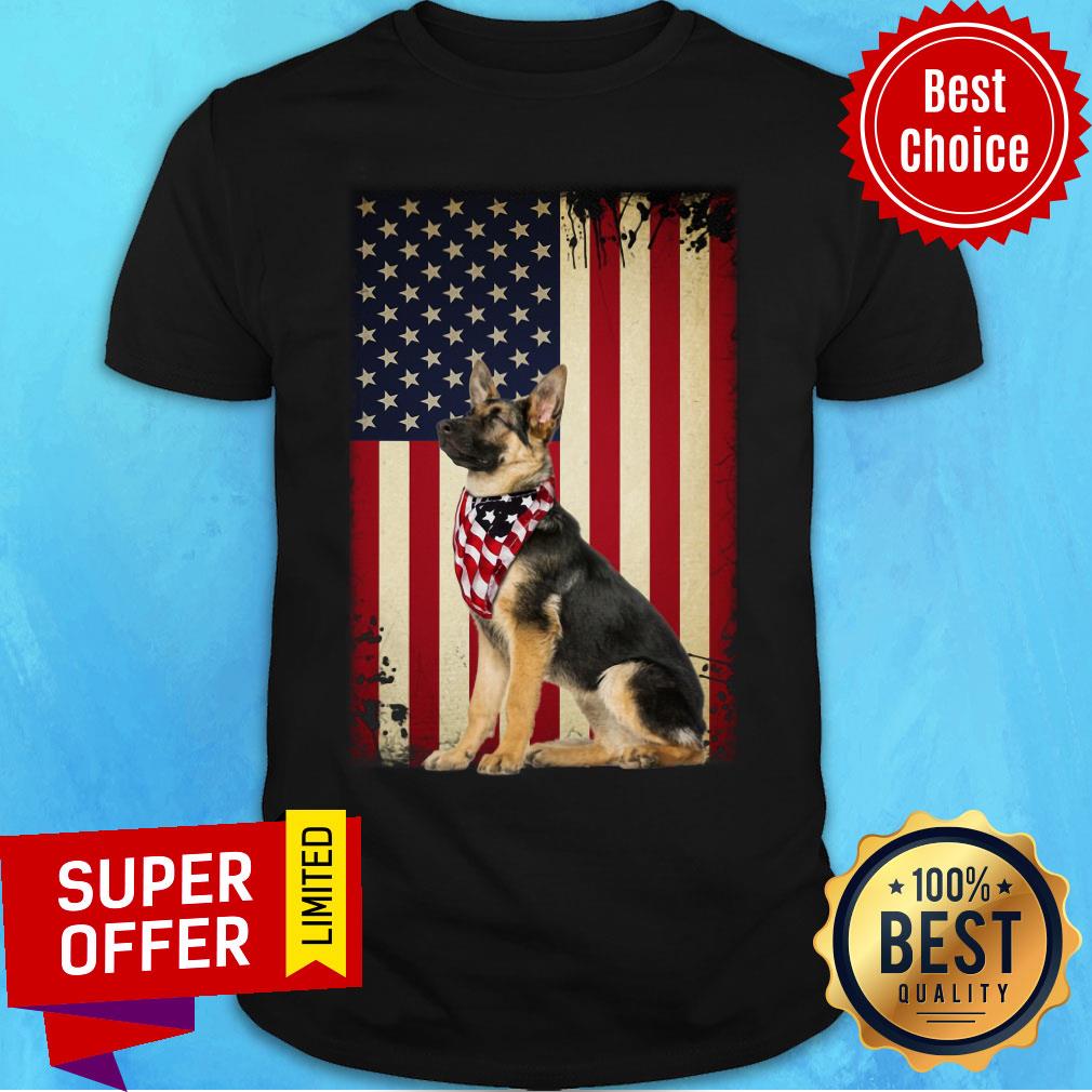 German Shepherd Smile American Flag Dog Shirt