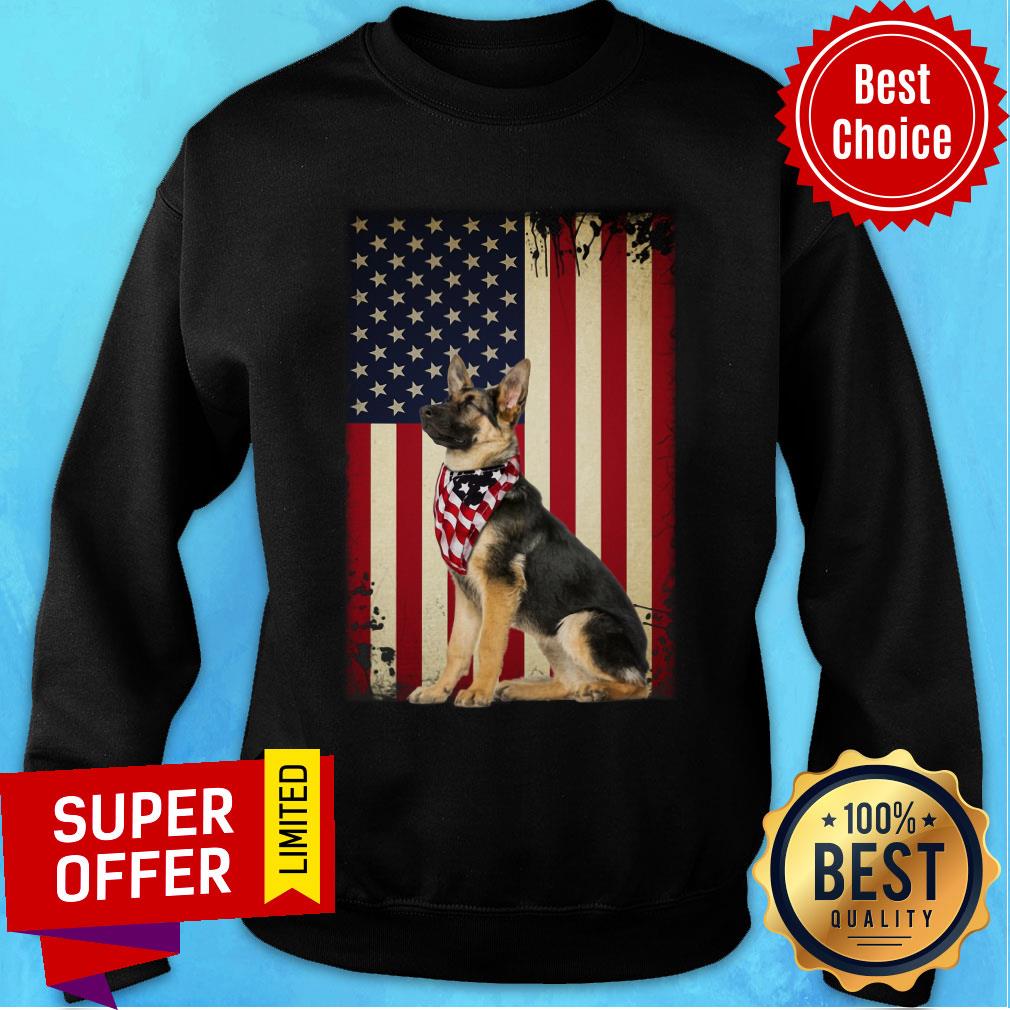 German Shepherd Smile American Flag Dog Shirt