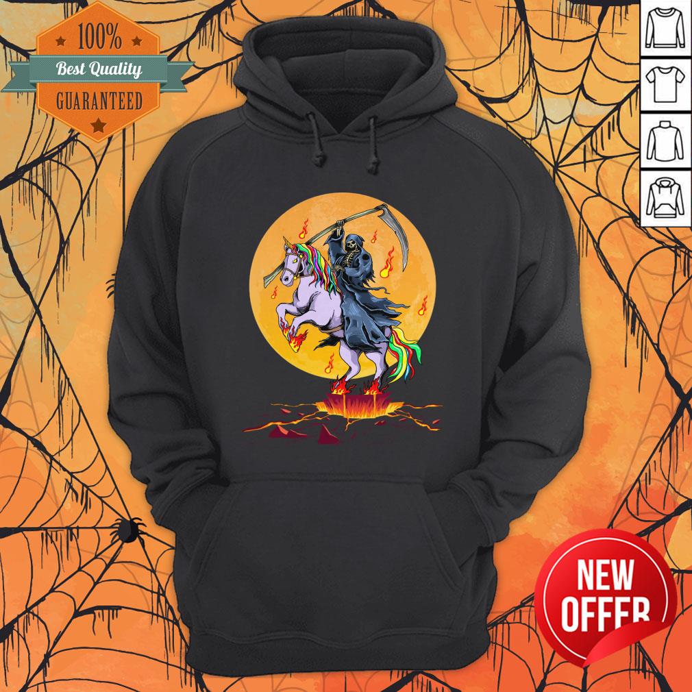Grim Reaper With Unicorn Under The Moon Halloween Costume T-Shirt